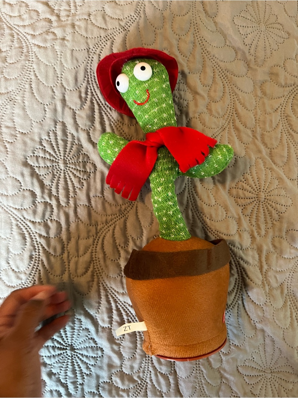 Green Cactus Plush with Red Hat & Scarf in Brown Pot